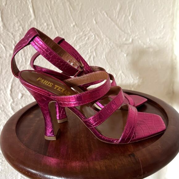 PARIS TEXAS Pink Metallic Crocodile Embossed Leather Pumps Size 7 - Picture 1 of 8